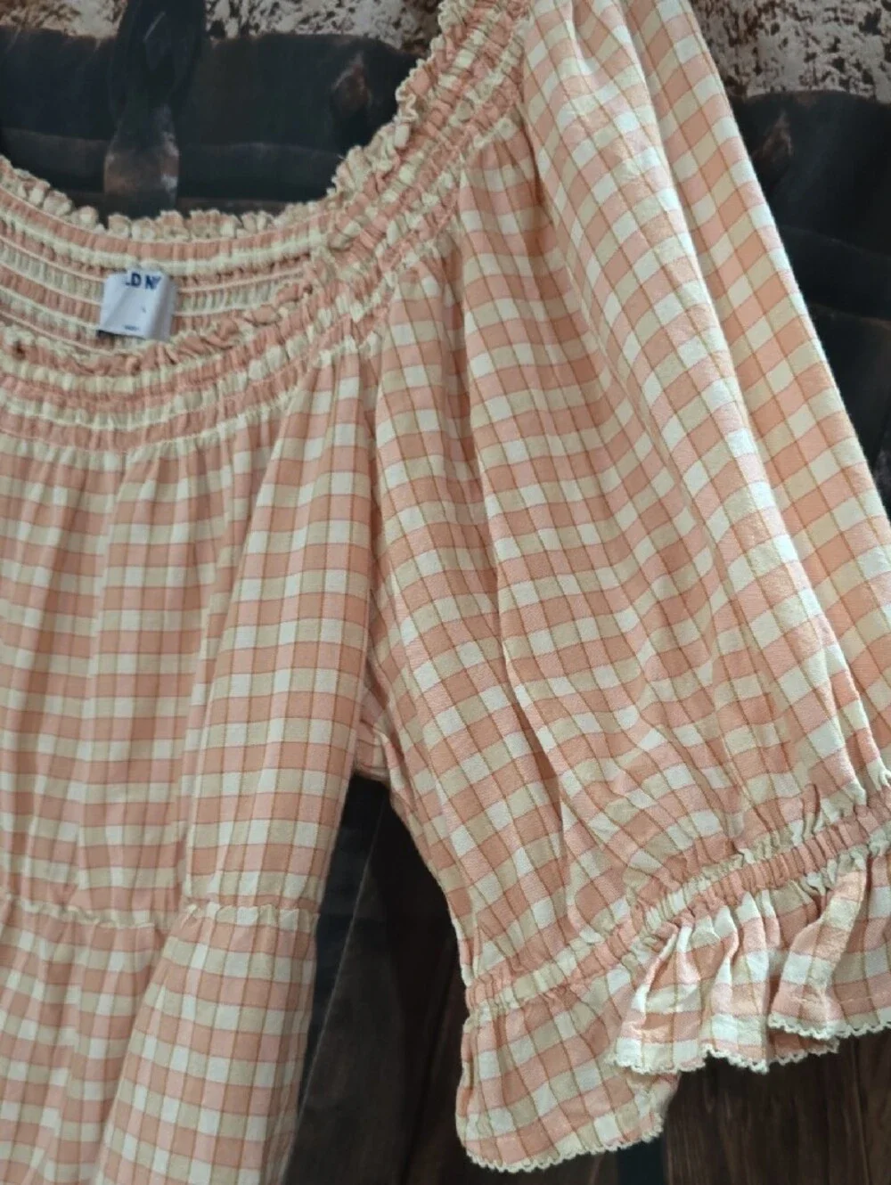 Old Navy Pink Plaid Gingham Short Sleeve Peasant Top